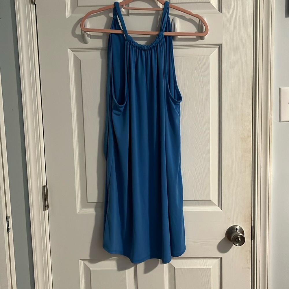 Blue mini dress with tie around the neck. Only worn twice